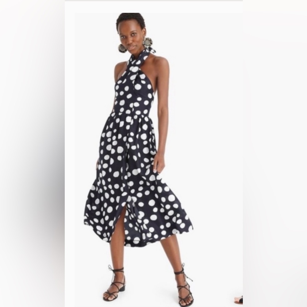 J Crew 100% silk polka dot halter dress. Sz 12
